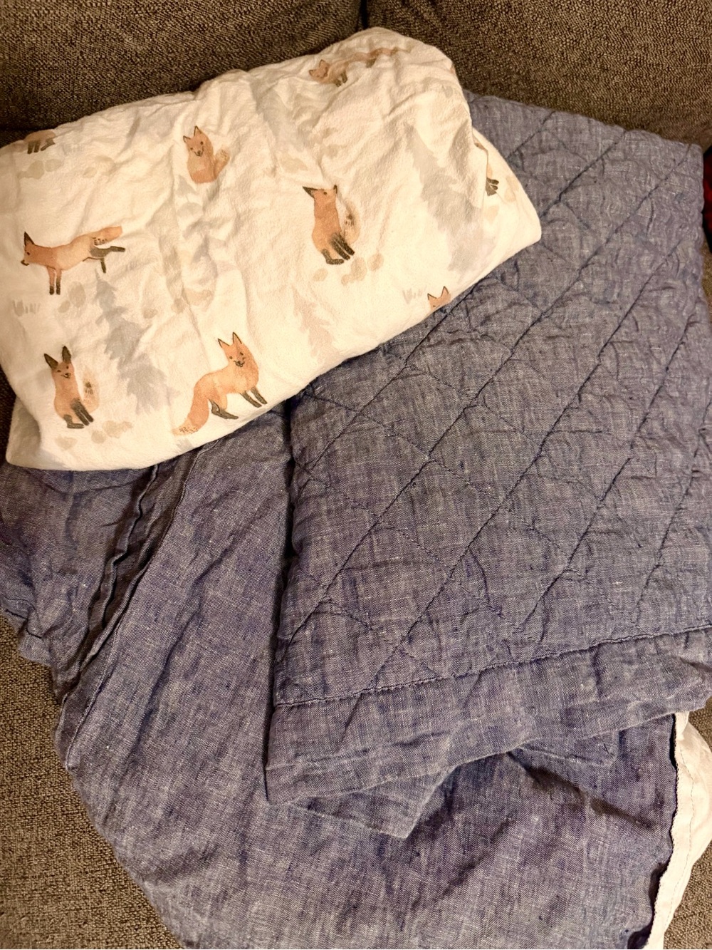 Pottery Barn Baby Boy Blue Chambray Quilt Set Crib Bedding